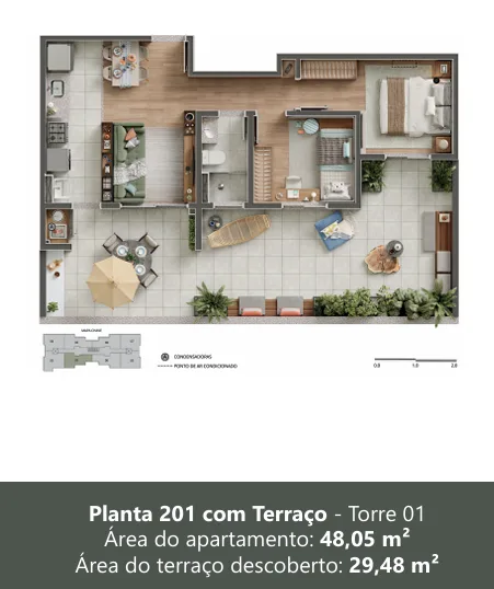 Planta 2 Dorms com Terraço